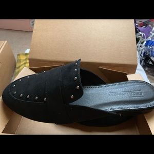 Wide fit Black velvet studded mules